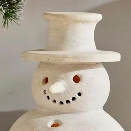 Terracotta Snowman Decor Handcrafted Resin Snowman Figurines Christmas Holiday Rustic Winter Tabletop Decor
