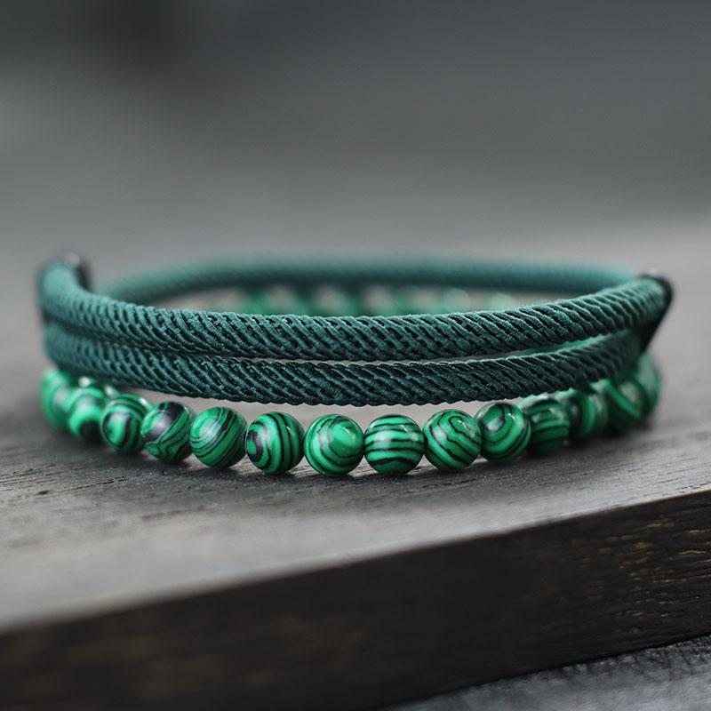 Fashion 2Pcs Men Bracelet Set 4mm Nylon Rope Braclet Homme 6mm Onyx Stone Braslet Leisure Accessories Armband Herren Pulsera