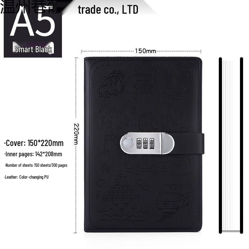 Cartoon Student Password Diary with Lock – Thick Stationery Notebook Planner