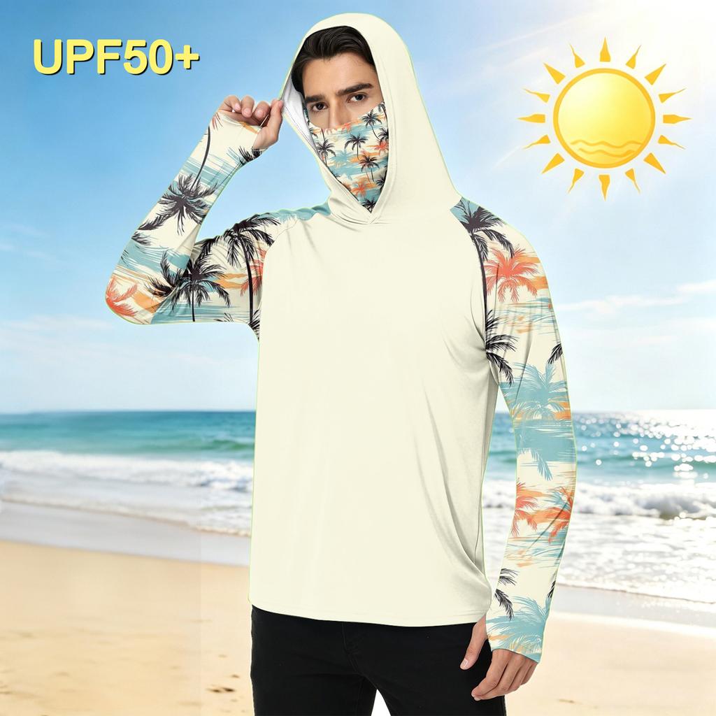 Heren Casual Outdoor Hawaiiaanse Print Hoodie Lange Mouw Zonbescherming Shirt Lichtgewicht Ademend Sneldrogend Stof voor de Zomer