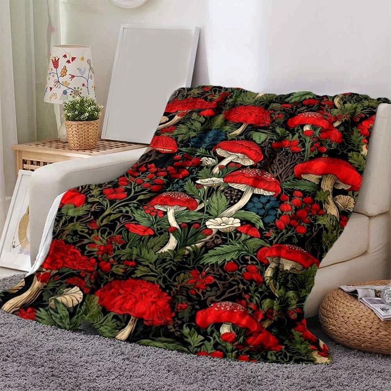 1pc Mushroom Printing Lightweight Flannel Blanket, Comfortable and Warm Blanket, for Camping Sofa Bed and Couch Office, In All Seasons