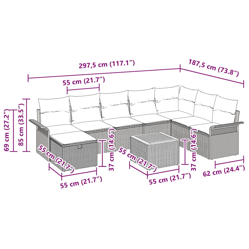Garden Sofa Set with Cushions and Storage 9 Pcs Beige Poly Rattan