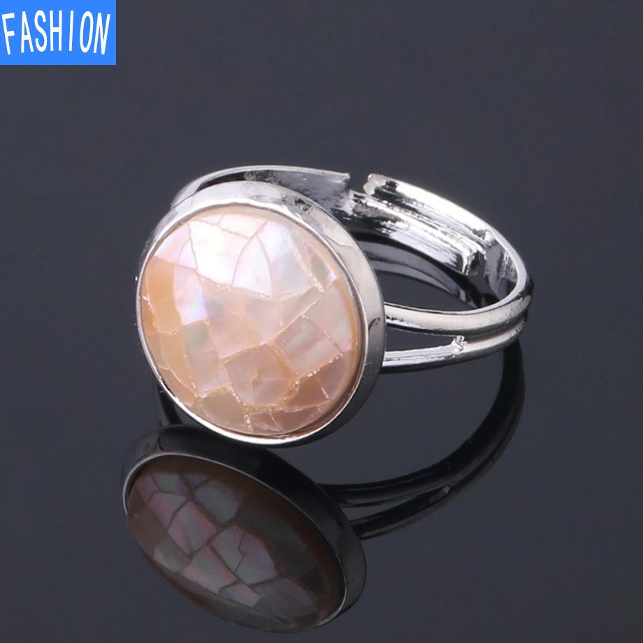 

Регулируемое кольцо из натуральной ракушки, круглое граненое белое морское ушко, подарок для женщин розовый