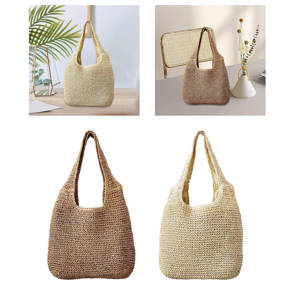 Women Straw Woven Tote Bag Shoulder Bags Retro Style Large Handmade Purse Straw Bag for Vacation Daily Wear Summer Beach Travel