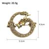 Men Vintage Crystal Dragon Brooch Pin Rhinestone Brooches Gold Tone Lapel Gifts