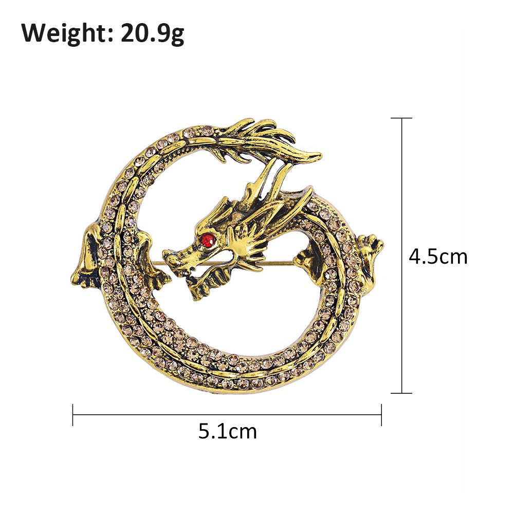 Männer Vintage Kristall Drachen Brosche Pin Strass Broschen Gold-Ton Revers Geschenke