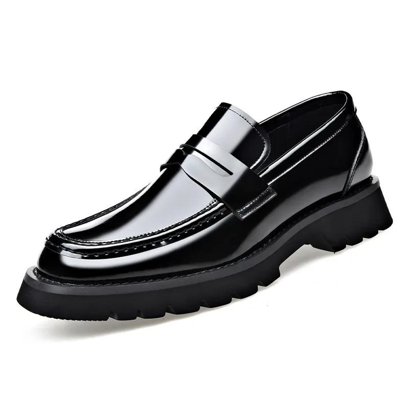 Fashion Designer New Thick Sole Bright Surface Breathable Men's Loafers Fashion Thick Sole British Style Business Leather Man Shoes