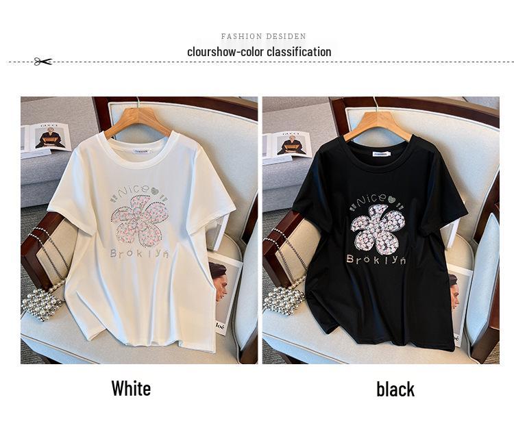Women's Plus Size Short-Sleeve Loose Mid-Length Slimming Round Neck T-Shirt (Sizes 200-350) Model 6506