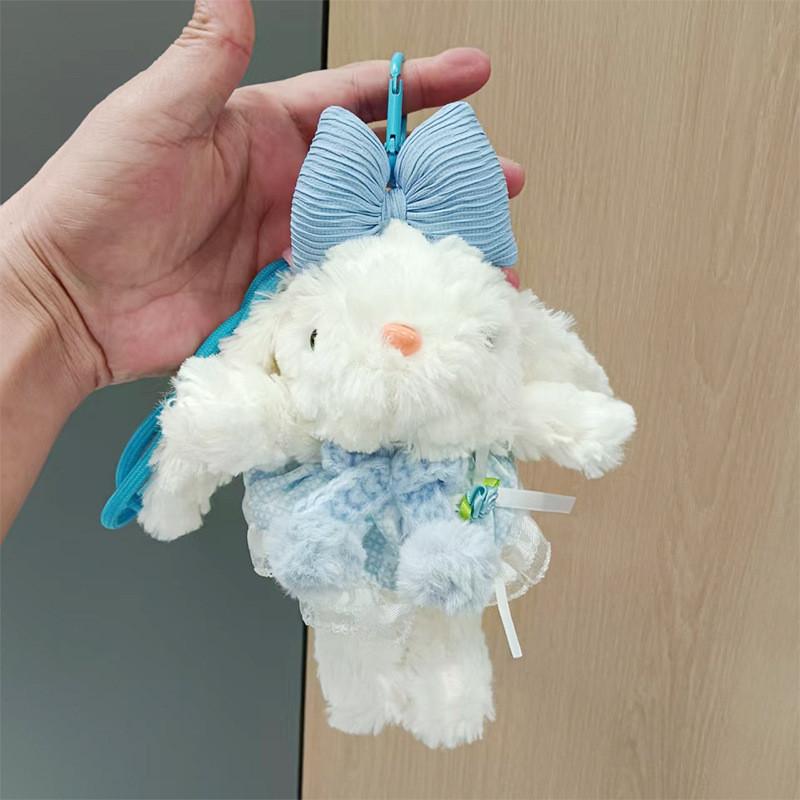 Dopamine Grid Rabbit Soft Toy Keyring With Colorful Bow For Collectors