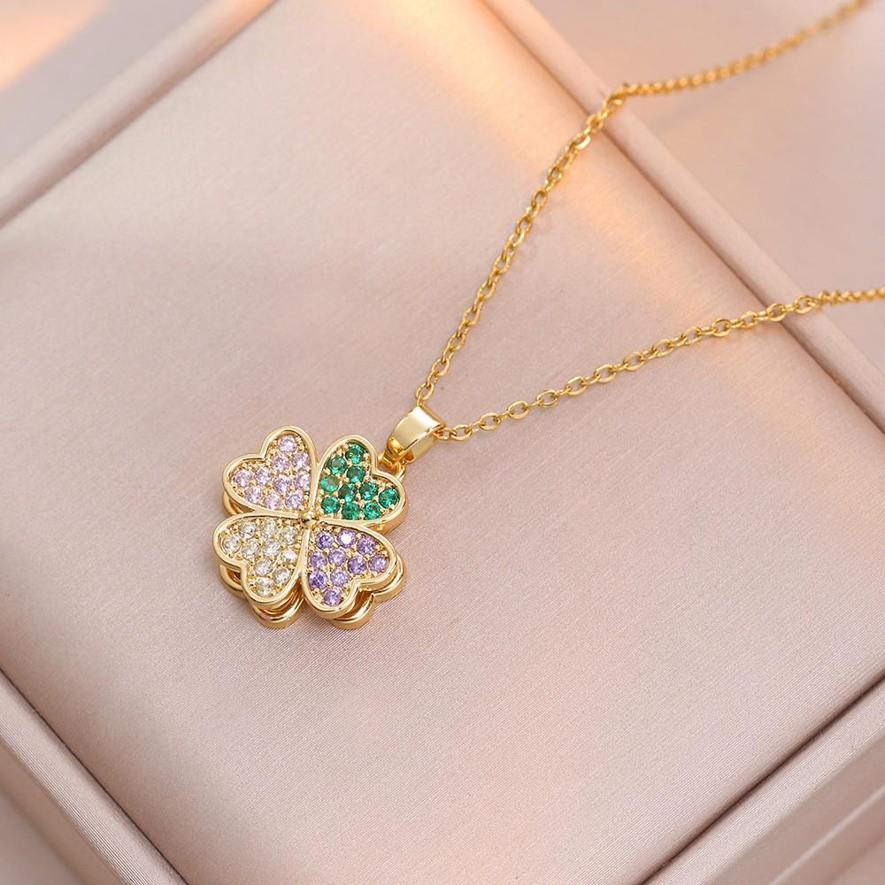 Minimalist Bauhinia Flower Spinner Pendant Stainless Steel Zircon Women Fashion Daily Jewelry Necklace Factory Direct X0758 золотой