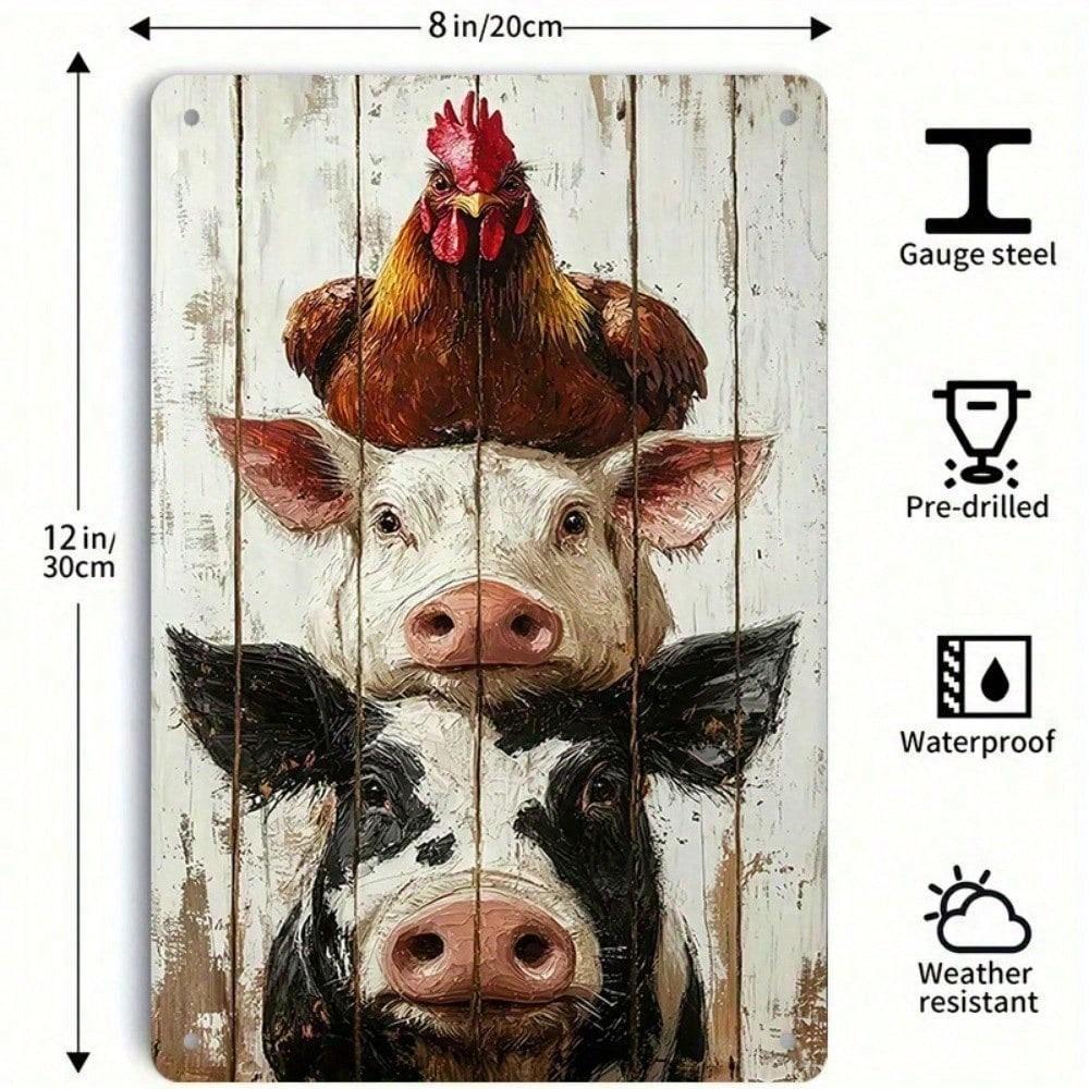 

Tin Sign Wall Art Farm Animal Chicken Cows Country Kitchen Decor Metal Plaque 8x12 Inches 20x30cm разноцветный
