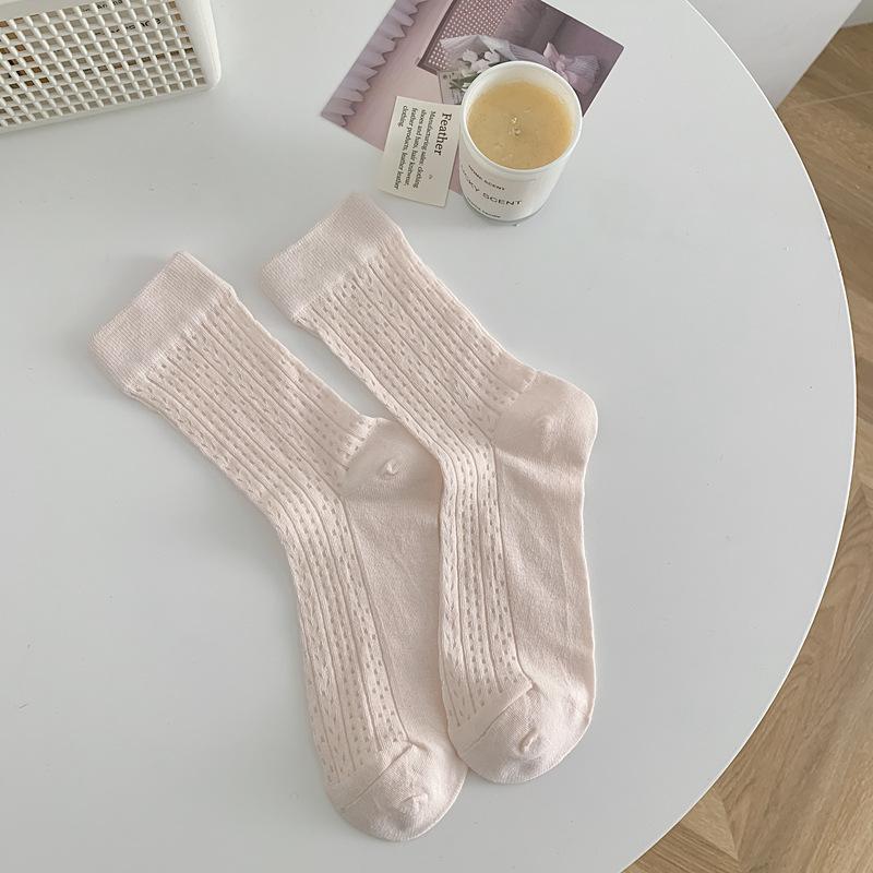 

Mesh Thin Socks Women S Solid Color Thin Cotton Breathable Medium Tube Socks Stacking Socks Simple Japanese College Style Women S Socks One size fits all розовый