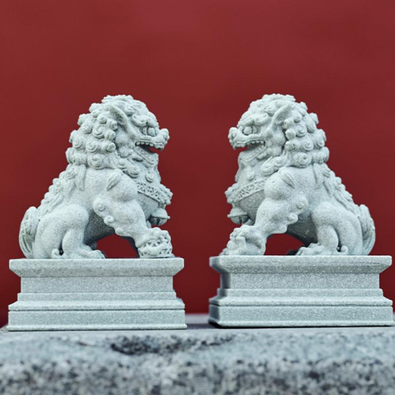 Stone carved lion ornaments, Chinese Feng Shui decorations, home decor, living room, bar, coffee shop, desk decorations