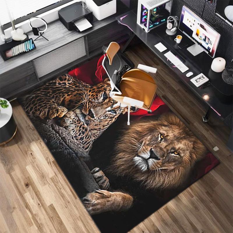 1PC Lion pattern printed Carpet Rug for Living Room Bedroom Home Sofa Decoration,Non-slip Floor Mat Floor mat