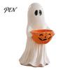 Trick or Treat Dessert Holder Resin Ghost Statue with Pumpkin Candy Bowl, Cute Figurine, Multi Functional Storage Figure for Front Porch Yard