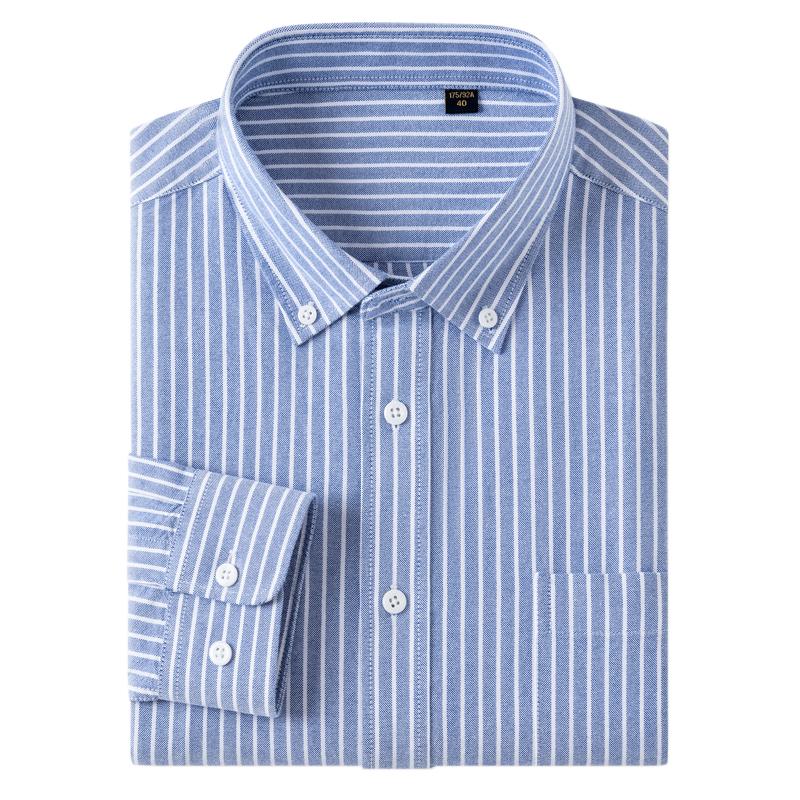 100%  Cotton Striped Shirs for Men Long Sleeve Cotton Oxford Shirt Long Sleeve Casual Business Autumn Spring
