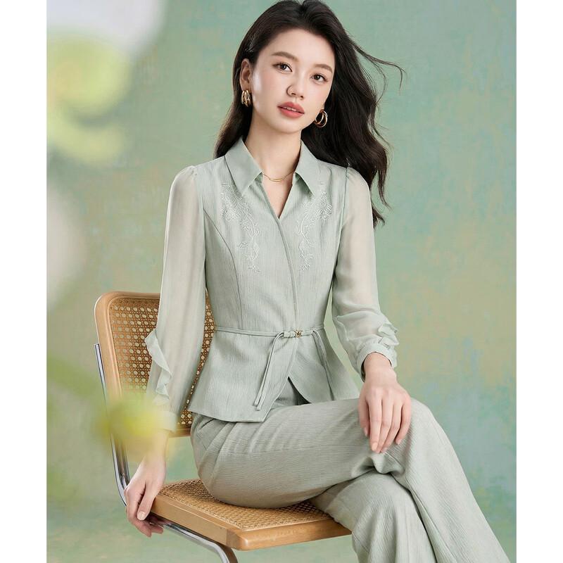 Elegant New Chinese Style Embroidered Chiffon Two-Piece Set XL