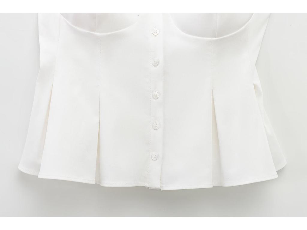 2025 Women's European & American Style Fashion Pleated Poplin Spaghetti Strap Short Top