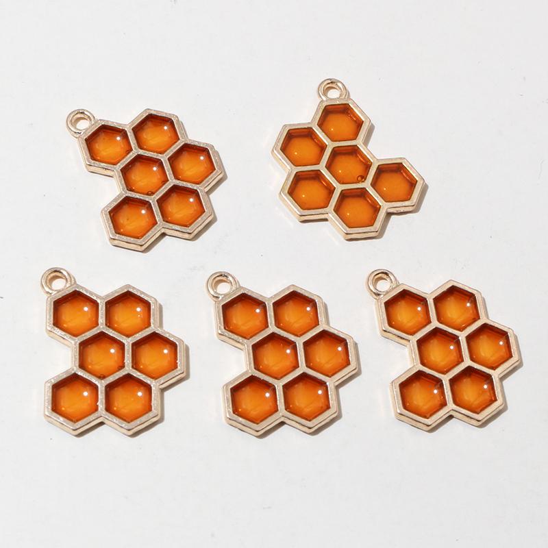 10pcs Enamel Flower Bee Honey Honeycomb Charms Pendant Alloy Metal for Necklace Earrings Bracelet DIY Jewelry Making Accessories