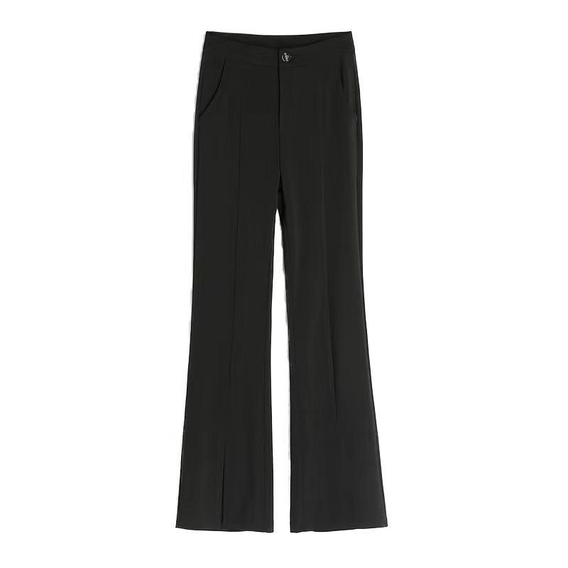High Waist Split Micro Flared Black Cropped Suit Pants For Women