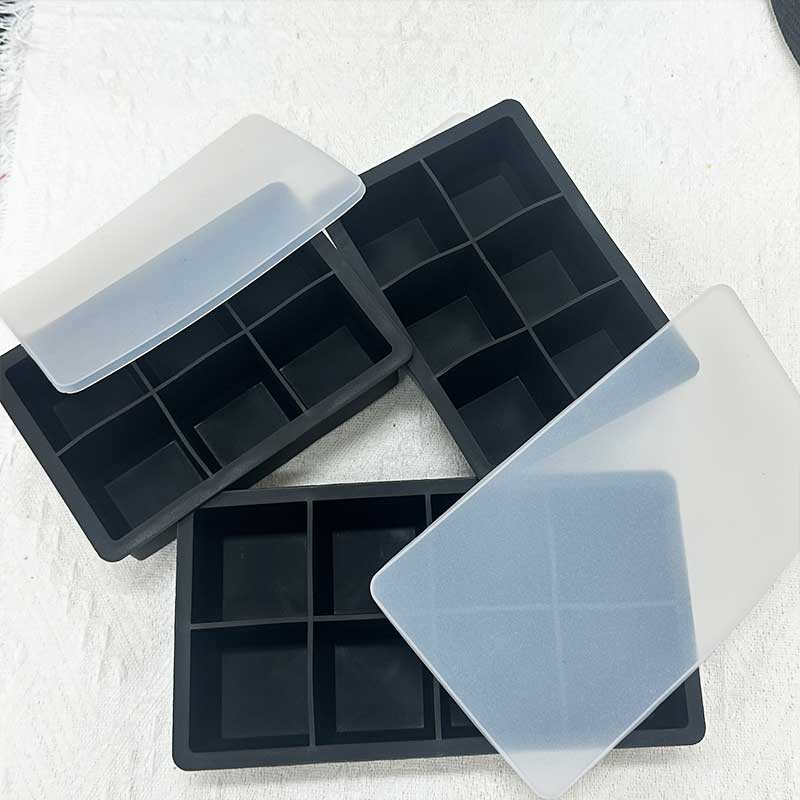 Ice Cube Tray Silicone Ice Ball Freezer Mold Square Ice Cube Maker with Lid 6/8 Grids for Whiskey Cocktail Coffee Accessories