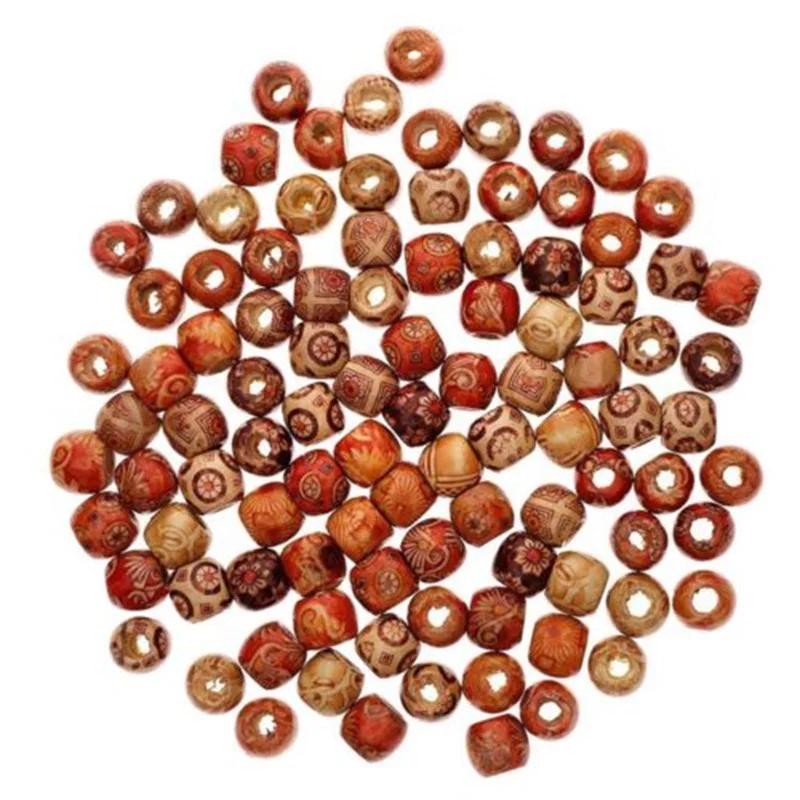 100pcs Mixed Printed Wood Beads Large Hole Bead DIY Jewelry Accessories Make Necklace Bracelet Macrame Craft Project