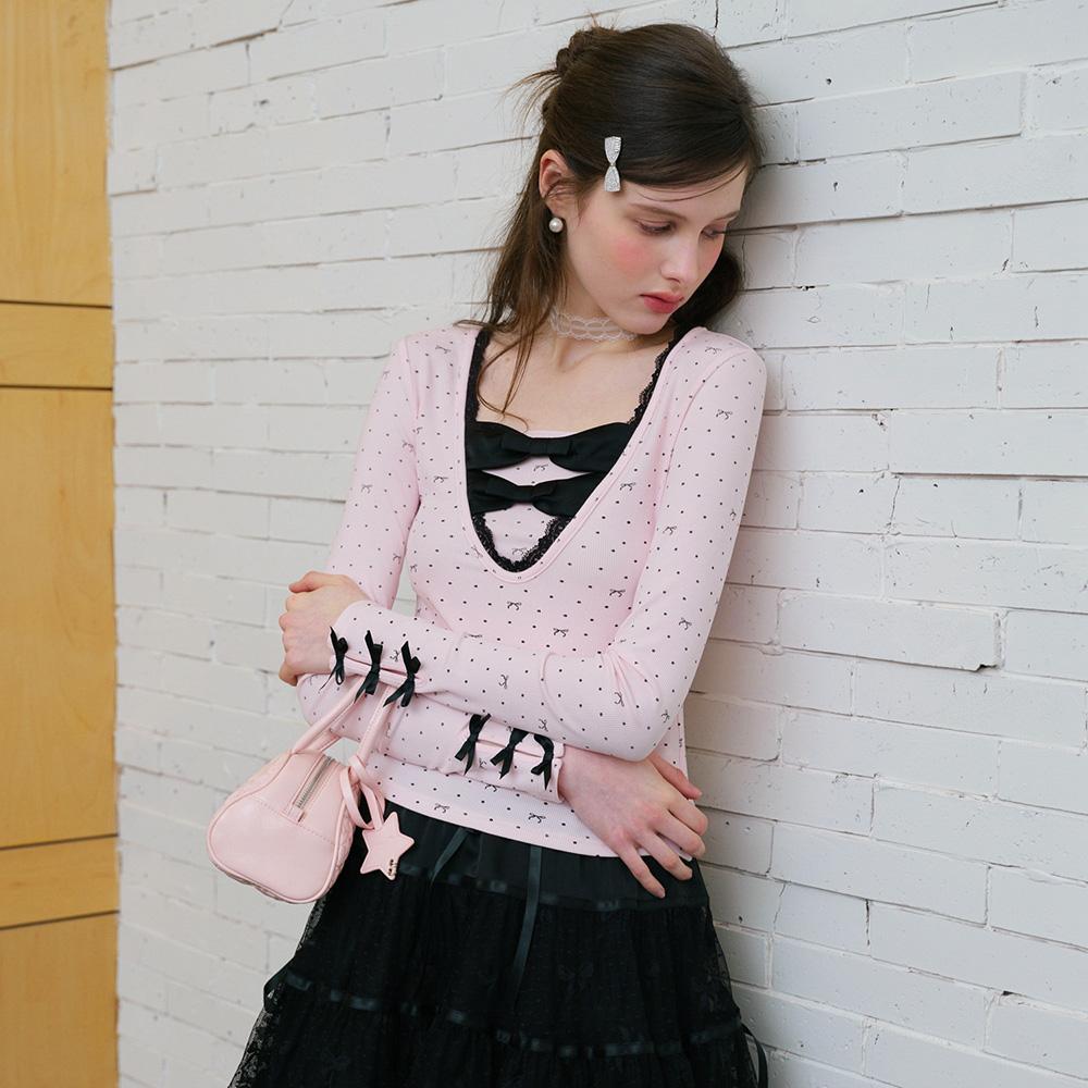 CEST MOIDEW Cest_Ribbon Dot Long Sleeve Top