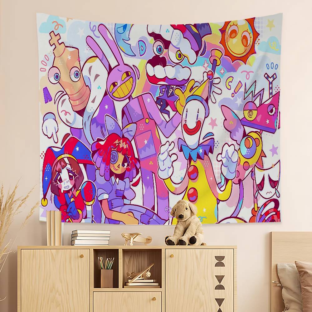 THE AAMAZING DDIGITAL CIRCUS Cartoon Colorful Tapestry Wall Hanging Hippie Flower Wall Carpets Dorm Decor Wall Art Decor 74x94cm(29x37in)