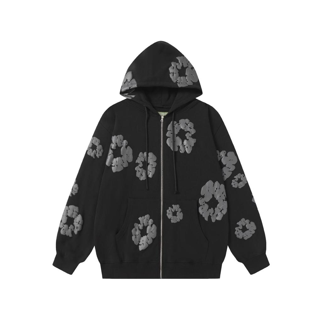 Modna bluza z kapturem i zamkiem, wypełniona pianką kapok, z nadrukiem - Jesienna moda unisex