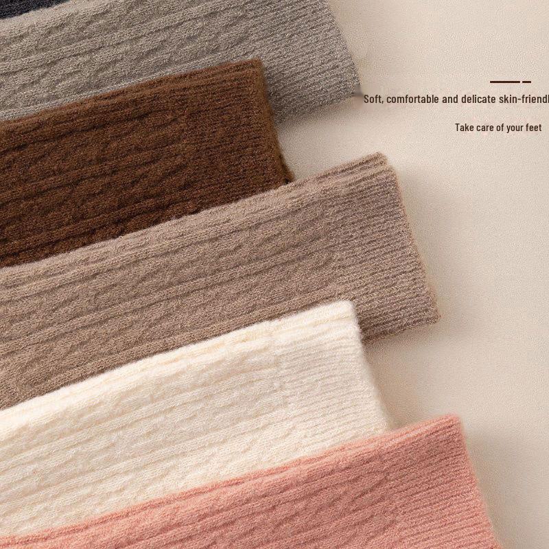 Women's Wool High Socks - Solid Color, Twisted Style, Trendy Mid-Tube for Autumn/Winter