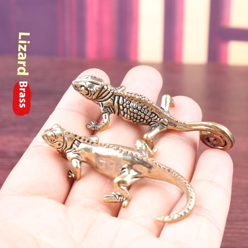 Antique Bronze Tropical Desert Animal Lizard Statue Retro Brass Chameleon Figures Ornaments Desk Decorations