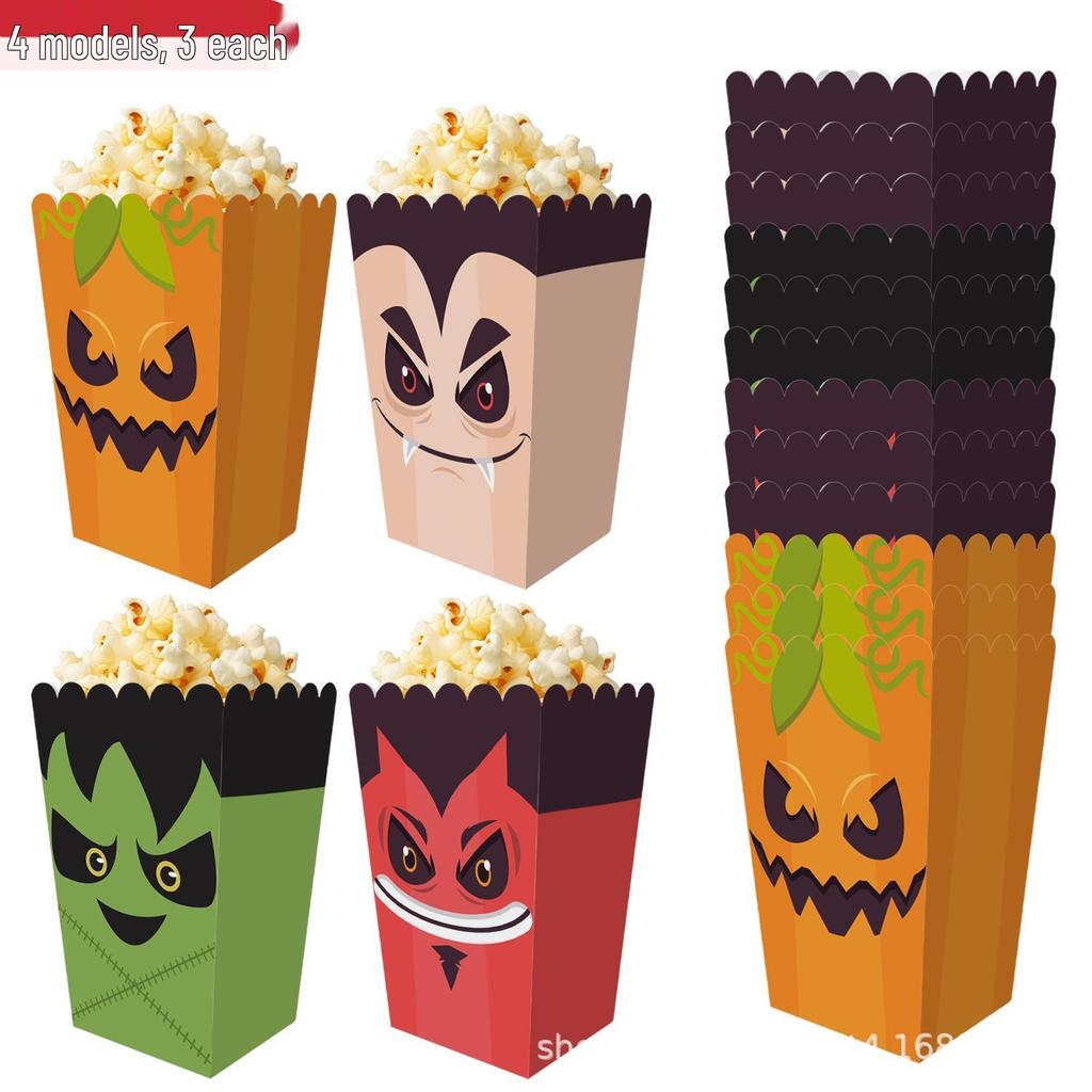 Verfügbare Halloween-Popcorn-Snackbox: Faltverpackung für Süßigkeiten & Pommes Frites