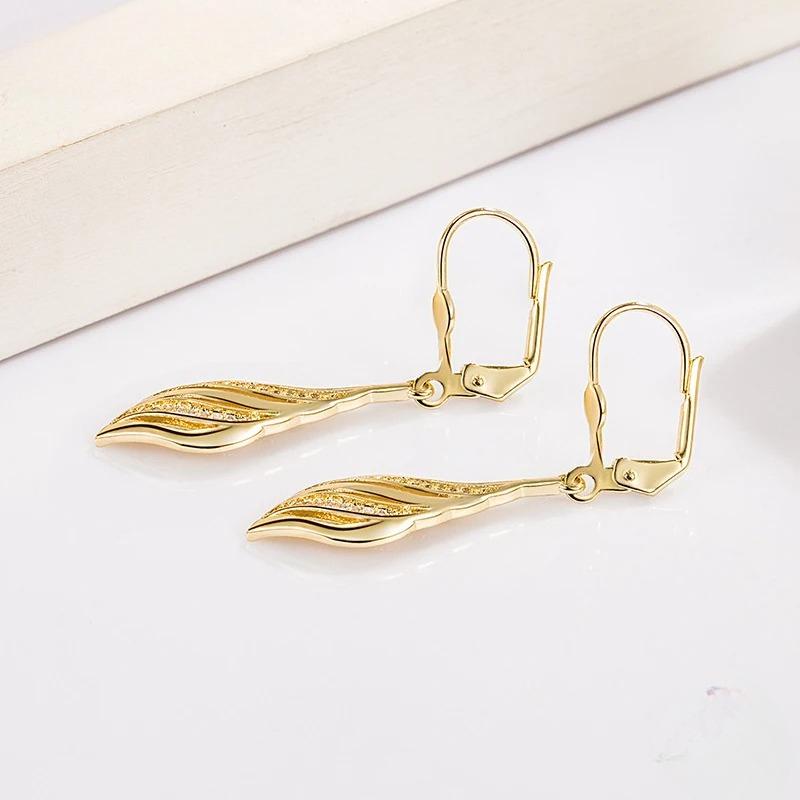 Cute Temperament Girl Earrings Zircon Micro Inlaid Water Droplet Tree Leaf Shaped Earrings High-end Feeling Jewelry Accessories