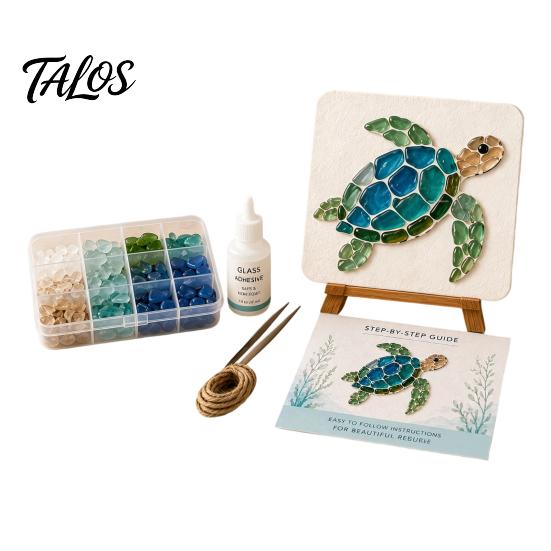 Creative Art Hobby Kits DIY Sea Glass Mosaic Kit, Ocean Animal Themed Craft Set for Adults Handmade Home Decoration Beginner, Material Pack
