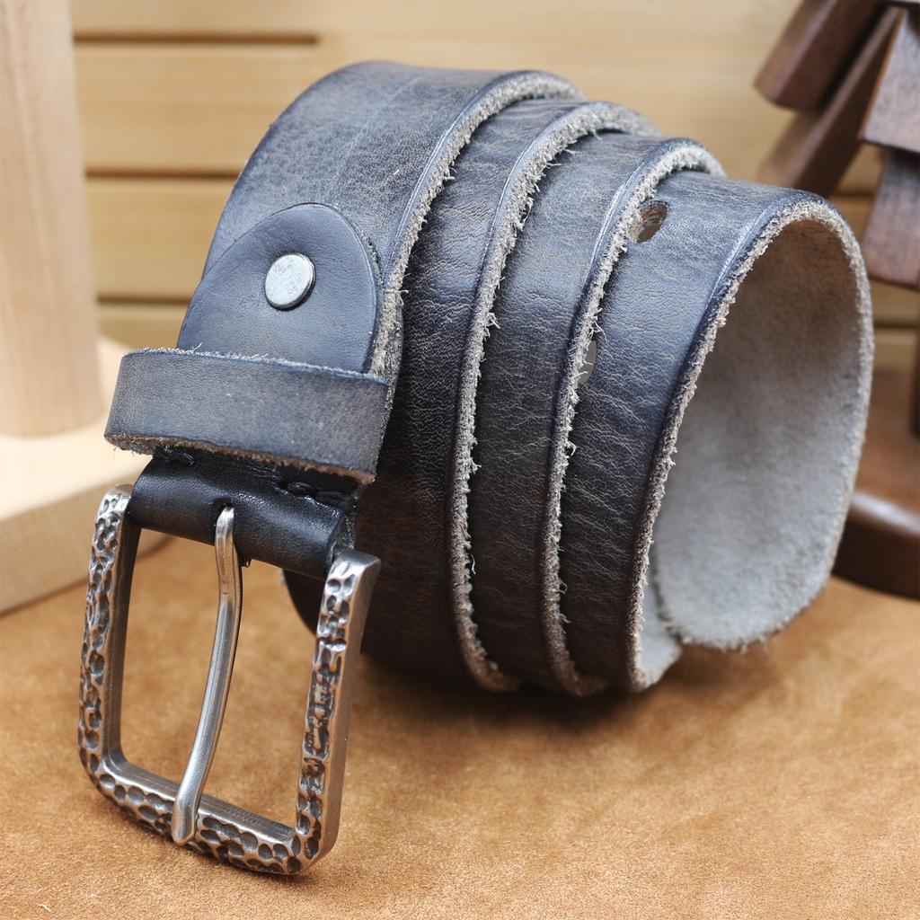 Retro Personality Trend First Layer Pure Cowhide Belt Men'S Genuine Leather Washed Casual Denim Belt