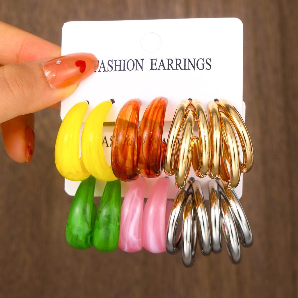 12pcs Bohemian Colorful Resin Earring Set For Women Vintage Water Drop Hoop Earrings Daily Wear Dating Party Jewelry Gifts 2025