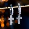 Charm Female Small White Round Zircon Cross Hoop Earrings Vintage Silver Color Simple Wedding  For Women