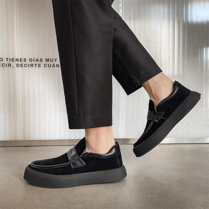 Winter nieuwe leren herenschoenen dikke zool fluweel warme katoenen schoenen één pedaal casual board schoenen dikke zool verhoging