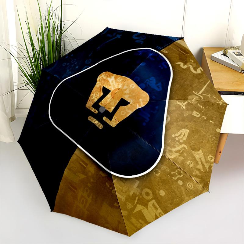 Club Universidad Nacional (Pumas) pattern, automatic folding umbrella, portable and foldable design, 8 ribs, a Christmas or birthday gift.
