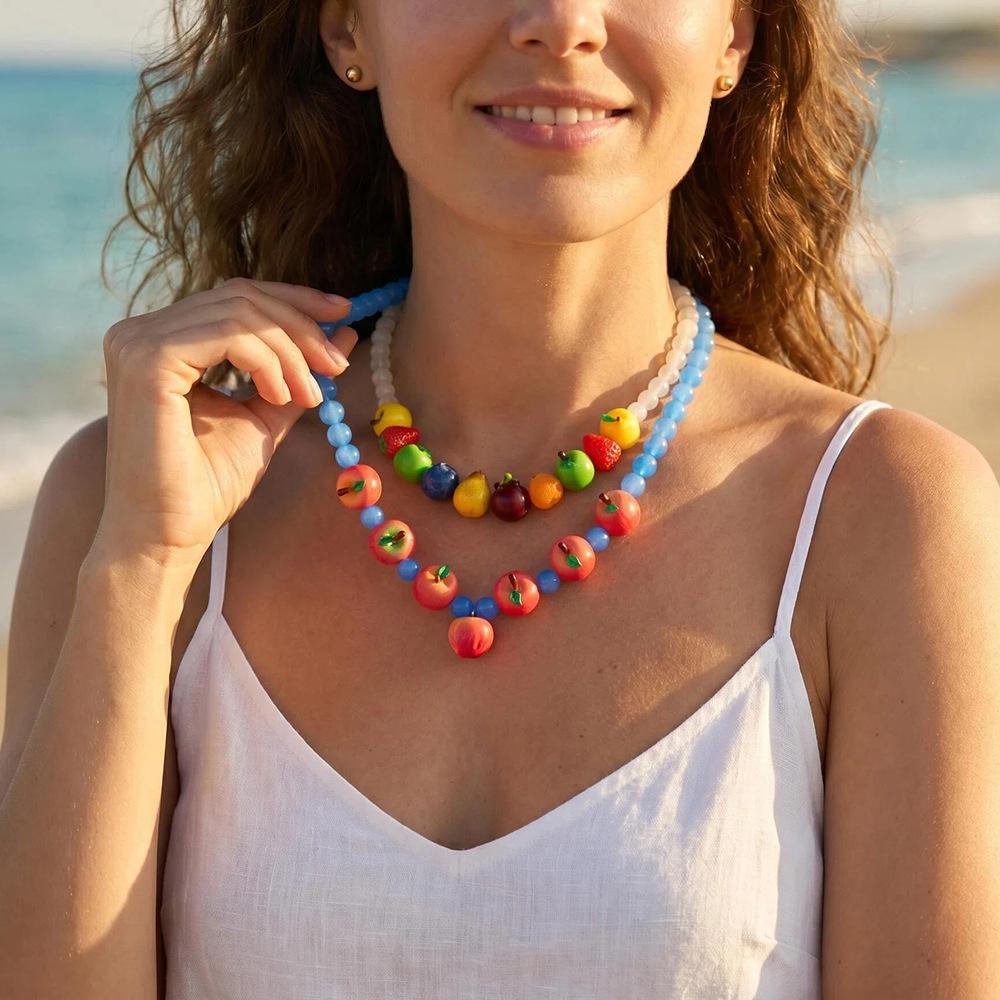 Popular summer vacation style colorful fruit acrylic handmade beaded necklace women do not fade jewelry