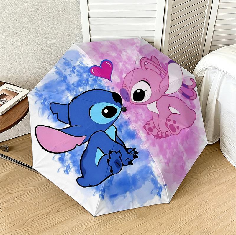 Lilo Stitch Love 8 Ribs 3Fold Black Glue Uv Protection Umbrella Sun Protection Rainproof Compact Folding Umbrella For Travel Daily Use C924741