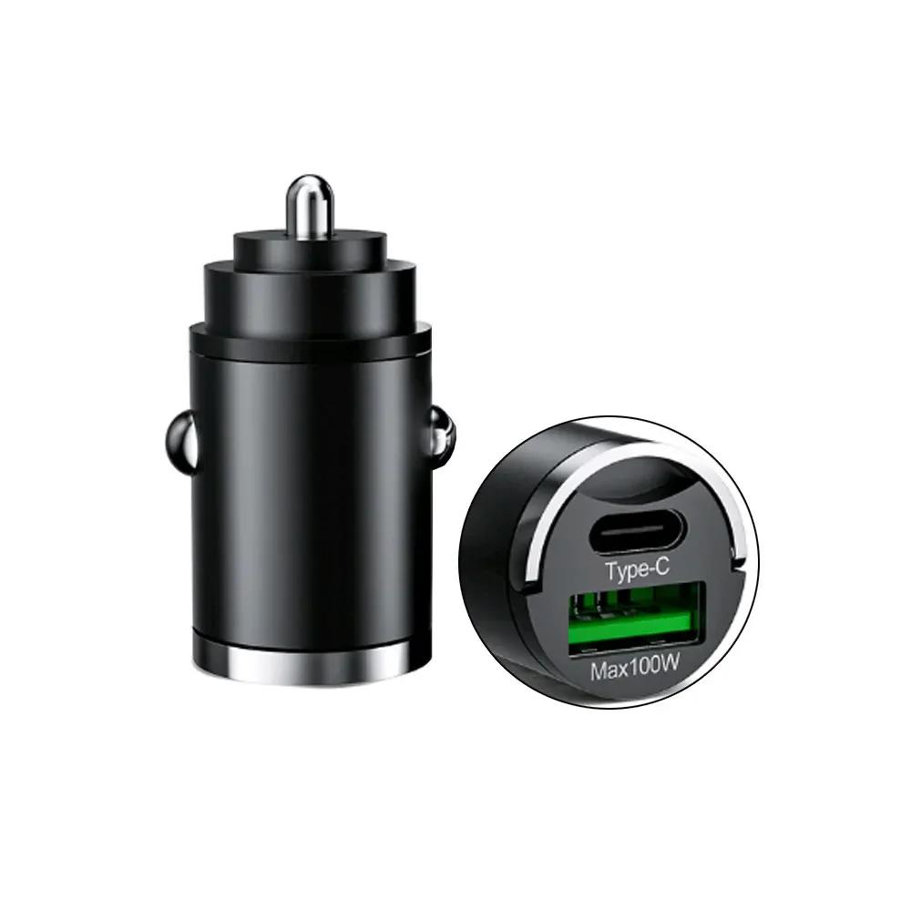 1Pc Mini 100W USB Car Charger Type C QC3.0 PD Car Chargers Fast Charging Car Phone Charger For Iphone Samsung Huawei Xiaomi