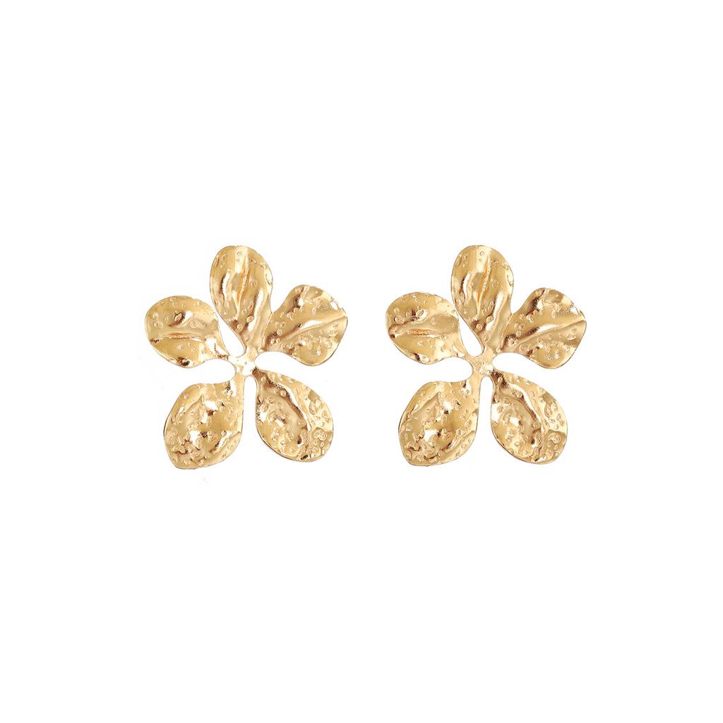 Metallic Glossy Texture Flower Irregular Stud Earrings Personalized Fashion Design Earrings