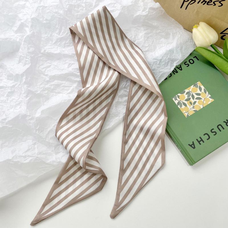 Brown Series Lady Scarves Hairband Long Silk Foulard Print Brand Lady Neckerchief Ribbon Women bandana silk 2024 New