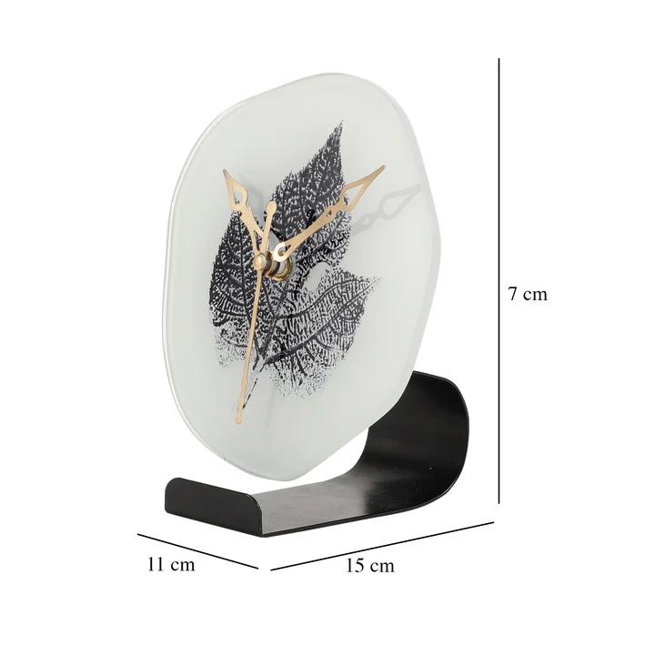 Alina Leaf Glass Embossed Table Clock | 15 x 11 x 17 cm
