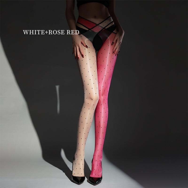 Open Crotch Dot Thigh High Stockings Sex Lingerie Pole Dance Clubwear Women Oil Glossy Transparent Underwear Pantyhose