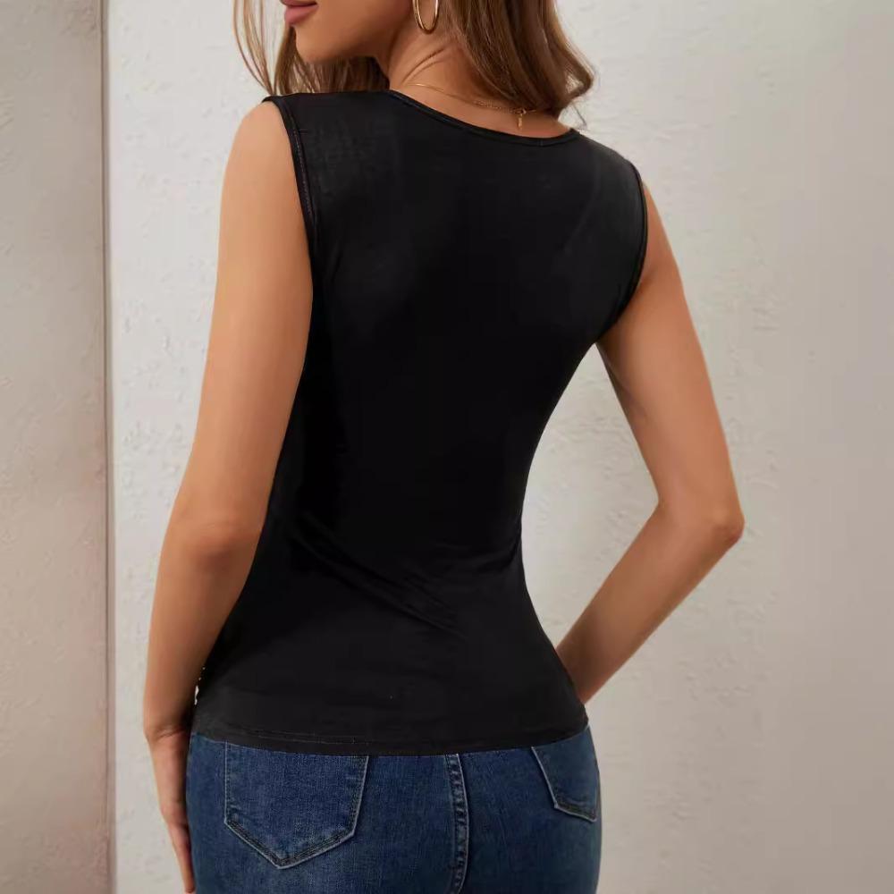 Spring and Summer Women's Elegant Cross Pleated Hot Drilling Sleeveless Vest Slim Slim T-Shirt