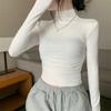 Interior Gray Long Sleeved T-shirt Women's Slim Fit TopFolded Spicy Girl Half High Neck Sweater
