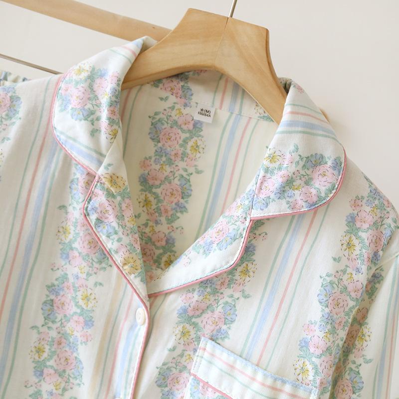 Long Sleeve Pajamas Set Nightie Autumn Pure Cotton Floral Ladies Pyjamas Sleep Wear Women Homewear Pj Lounge Set
