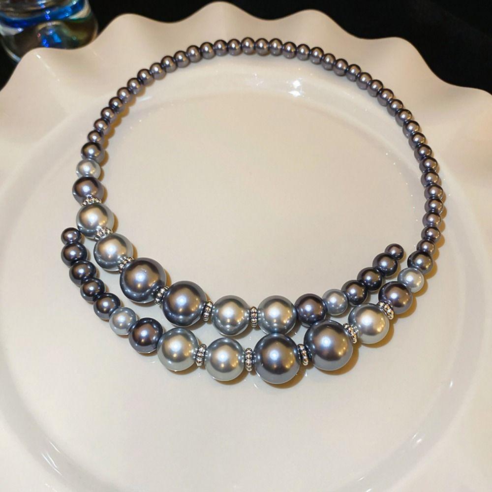 Retro Clavicle Chain Grey Choker Europe America Style Glass Pearl Openning Necklace  Birthday